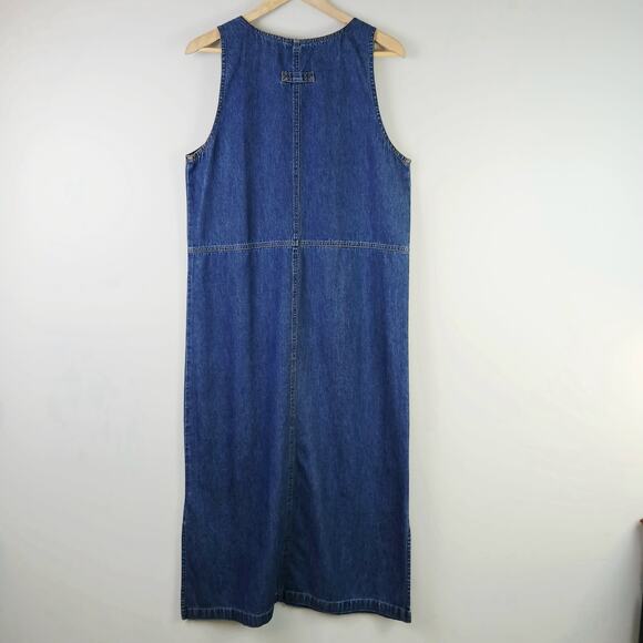Erika & Co VTG SZ S 100% Cotton V Neck Denim Maxi Tank Dress With Front Pockets - Picture 4 of 5